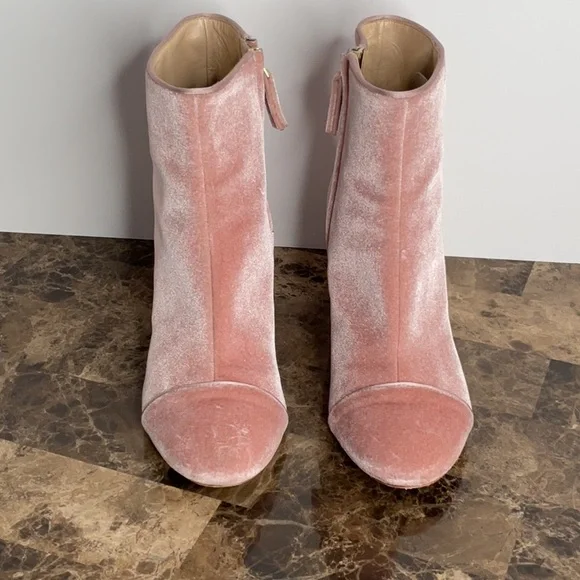 Polly Plume Pink Velvet Block Heel Boots - Picture 2 of 10